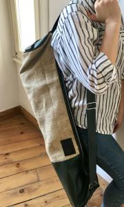 Hand Made Deri Jüt Fermuarlı Mat Çantası-Yeşil