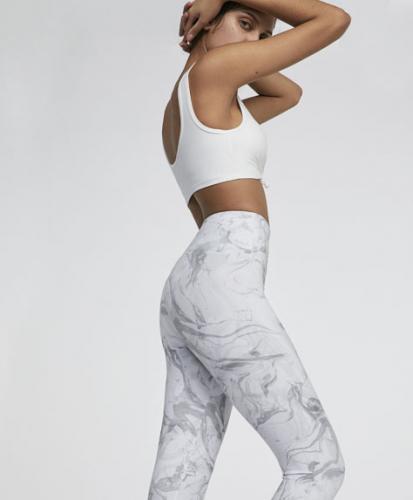 Beyaz Mermer Desenli Yüksek Bel Tayt